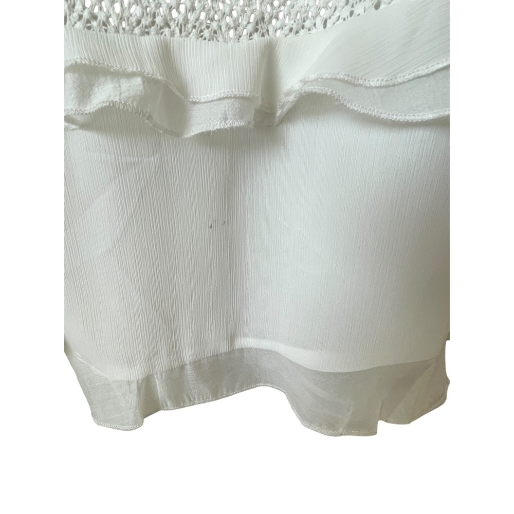 Unbranded Women White Crochet Lace Tiered Ruffle Blouse Medium Boho Sheer Top - Picture 7 of 15
